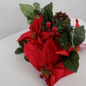 Ashland Remembrance Medium Cone Red Poinsettia Peony Christmas Decor Gravestone